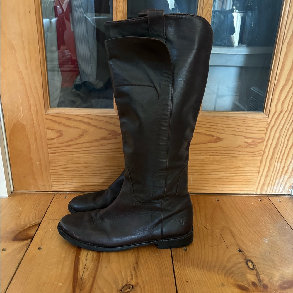 Frye 77535 Paige Tall Buckle Dark Brown Leather Riding Boots Women's Size 10